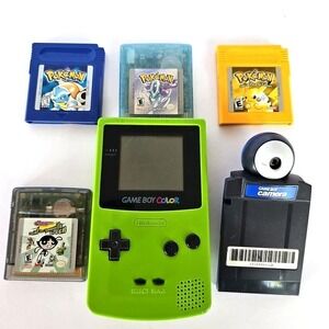Vtg Nintendo Game Boy Color LOT 3 Pokemon Pikachu Crystal Blue Game Camera WORKS